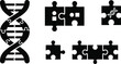 © MdAsiful - Black dna helix and puzzle piece icons set for science research design Vector