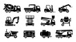 © Mediasegment - Construction Site Vehicles Silhouette Icon Set – Mixer Truck Forklift Crane Plant Hire Collection