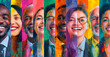© Masha - Colorful collage of smiling multiethnic people in vertical panels. Concept of diversity and inclusion for corporate websites, HR presentations, employer branding and marketing banners.