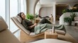 © spyrakot - Travel recovery scene in a neutral wellness lounge where people relax