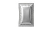 © hahi - Rectangular silver foil sachet packet for food or cosmetic product, blank metallic pouch mockup isolated on transparent background