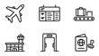 © Munna - 6 Airport icons airplane luggage passport terminal gate, outline solid styles, UI and web interface design