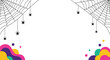 © The-Nazmun  - Halloween background design with black spider webs in corners and colorful abstract wavy shapes at the bottom on a white backdrop.