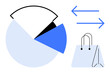 © robu_s - E-commerce, shopping trends, data tracking, sales analytics, market exchange, retail insights. A pie chart, shopping bag and directional arrows. E-commerce and shopping trends illustration