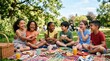 © Darya - Diverse group of happy children having picnic in summer park on International Childrens Day. Multiethnic friends laughing and eating lunch on grass blanket. Friendship and childhood concept.