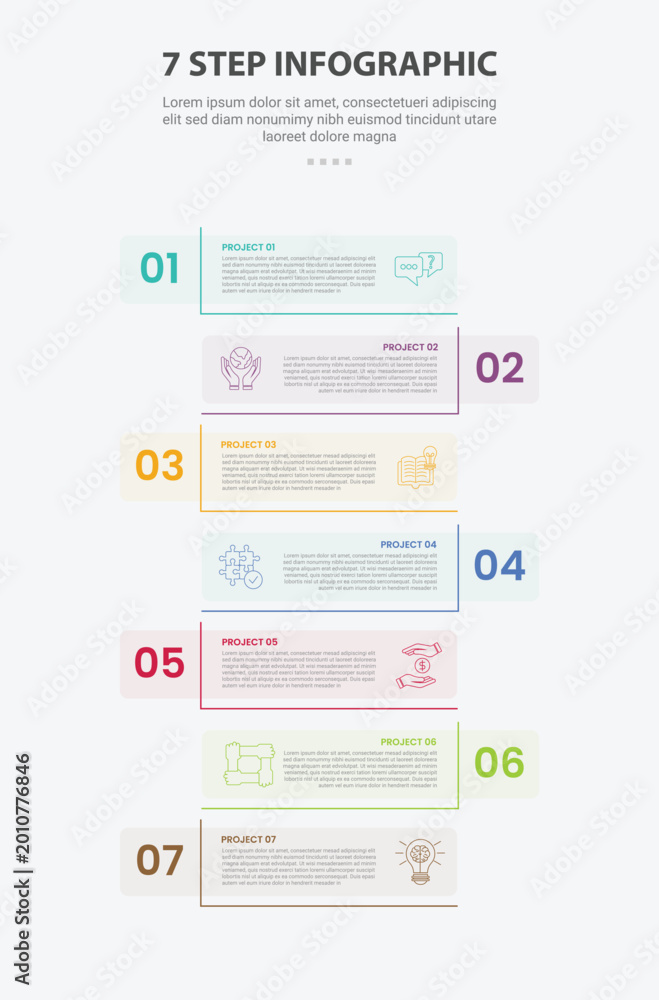 7 points template infographic outline style with 7 point stage or step ...