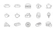 © Dieke - Assorted Food Icons including Bread, Burgers, Pastries, Desserts and Snacks Illustration Set.