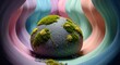 © RaffaStock - Conceito de natureza: globo abstrato com musgo e fundo colorido em camadas
