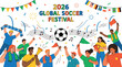© Khatunay JANNATARA - Global soccer festival with people celebrating and musical notes flying around a soccer ball