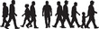 © MSTESIRON - Diverse group of people walking in silhouette men women children moving together representing community urban life human diversity isolated vector illustration with white background