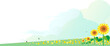© kawano - Summer sunflower field and blue sky vector background illustration with copy space for banner.