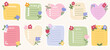 © madiwaso - Set of floral note sticker memo paper. Cute flower notebook label page heart sheet. Scrapbook notepad list frame. Vector flat illustration