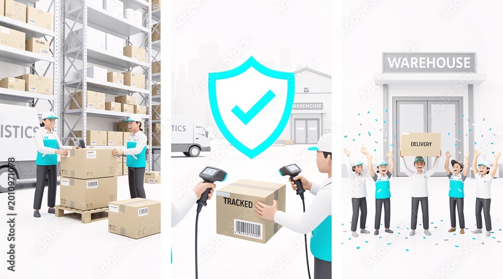 Work Shop Logistics Modern Logistics Workers Handling Tracked Packages in Warehouse ...