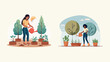 © Pasko - Vector illustrations depicting women engaged in mindful gardening, nurturing flourishing plants in home gardens, celebrating nature, growth, and sustainable living