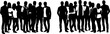 © MSTMONIRA - Casual and formal business people silhouettes in dynamic group interaction isolated on white background for teamwork, networking, and corporate lifestyle concepts