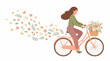 © Mountain Top Studio - Spring illustration: Woman riding a bicycle with a flower basket