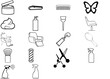 © Usama - Professional Hair Care Tools Vector Icon Set Collection Bundle Featuring 18 Essential Salon Styling Equipment Barber Grooming Accessories Scissors Combs Dryers Flat Minimalist Graphic Elements