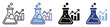 © Maestro - Scientific research and business growth icon set showing lab flask with data charts for analytical applications