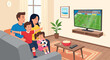 © dawnverse - Family Watching Television Together in Living Room.