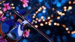 © savittree - Elegant blue violin surrounded by pink cherry blossoms on a dreamy bokeh backdrop creating a serene, artistic atmosphere