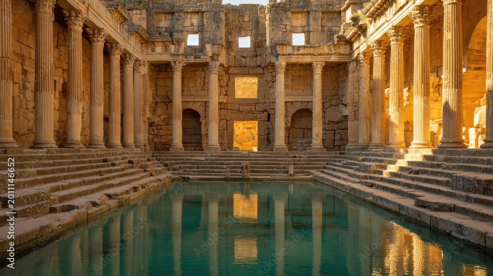 domus. Sunlight streams into an ancient Roman atrium, illuminating a ...