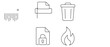 © MdRajon - Collection of 4 icons for secure file deletion and data destruction featuring a paper shredder machine, trash bin, locked document, and fire icon, presented as a professional vector icon set.