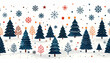 © Athiphat - Scandinavian christmas pattern with pine tree snowflake star winter landscape festive simple line holiday blue orange white seamless design joyful mood