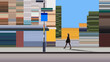 © master1305 - Businesswoman walking through abstract city street with colorful architecture. Concept of urban career, commuter service ads, city branding, fashion retail and modern lifestyle campaign.