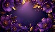 © Noruru - ゴールドリーフと紫の花のラグジュアリーな背景素材