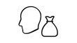 © Ashok - Pension fund vector icon illustration featuring a minimalist line art profile of an elderly person next to a money bag, representing retirement savings, financial planning, and wealth security.