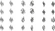 © Lipon - Abstract smoke and steam symbols collection with decorative swirls and vapor lines in black silhouette style vector illustration set for design