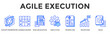 © Kholifah rokhman - Agile Execution  Banner Web  Icon Set Collection Pack Vector Illustration Concept Containing Scrum Framework, Kanban Board, Task Delegation, Execution, Workflow, Milestone, Issue