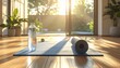 © Karlian - morning yoga routine with water bottle and mat in sunlit home wellness space