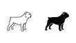 © Zenith - Bulldog dog breed silhouette and line art icon set representing pet ownership and canine loyalty concepts isolated on white background vector illustration for animal care and breeding branding