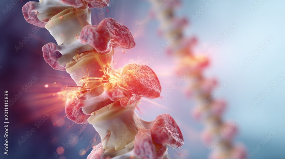 Vertebral Complex Disc Spinal Disc Herniation: A detailed medical illustration showing a ...