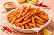 © AkuAku - Perfectly seasoned peri peri spiced fries with subtle sweetness on pastel color backdrop