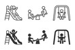 © Татьяна Петрова - Minimalist playground icons: slide, seesaw, swing with stick figures.