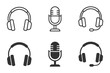 © Татьяна Петрова - Collection of headphone and microphone icons in black and white.