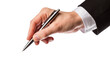 © Solene - Man s hand holding silver pen over white surface in black suit