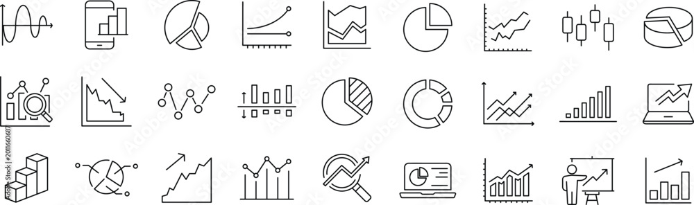 Graphs and Graphs set of web icons. Editable Stroke. Charts and diagram ...