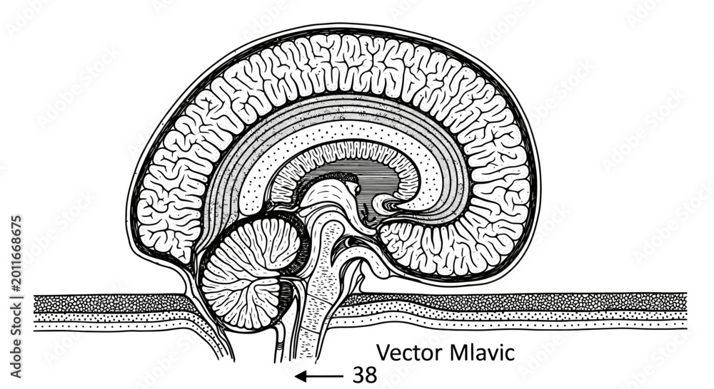 Anatomical Diagram of Human Brain Sagittal Section Illustration Stock ...