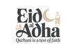 © MSTMOUSUMI - Eid al Adha greeting with crescent moon lantern and mosque icons