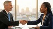 © Rahela2Studio - business people shaking hands in office with city view high quality professional