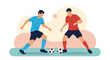 © Mimi - Two athletic soccer players compete for the ball during a high energy match on a field with a stylized sunset background.