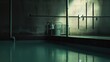 © vectorwin - Dark green water reflecting pipes and industrial equipment inside a concrete facility, creating a mood of solitude and abandonment in the shadowy space
