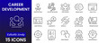 © oneflock - Career development Web Icon Set. Collection of Personal growth Linear Icons, Including upskilling, development, education, career, reskill, progress, strategy, skill goal and more. Editable Stroke