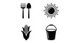 © ayesha - Black gardening icons set with tools and corn Vector
