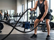 © Jai Izzam - Male athlete using battle ropes in modern gym