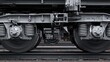 © vectorwin - Freight train wheelset and suspension on steel rails, close up detail conveying transportation, logistics and heavy industry strength, movement and reliable infrastructure