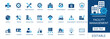 © Pixel Flat Design - Facility management icon set featuring maintenance, security, logistics, and property operations. Blue flat vector icons for business.